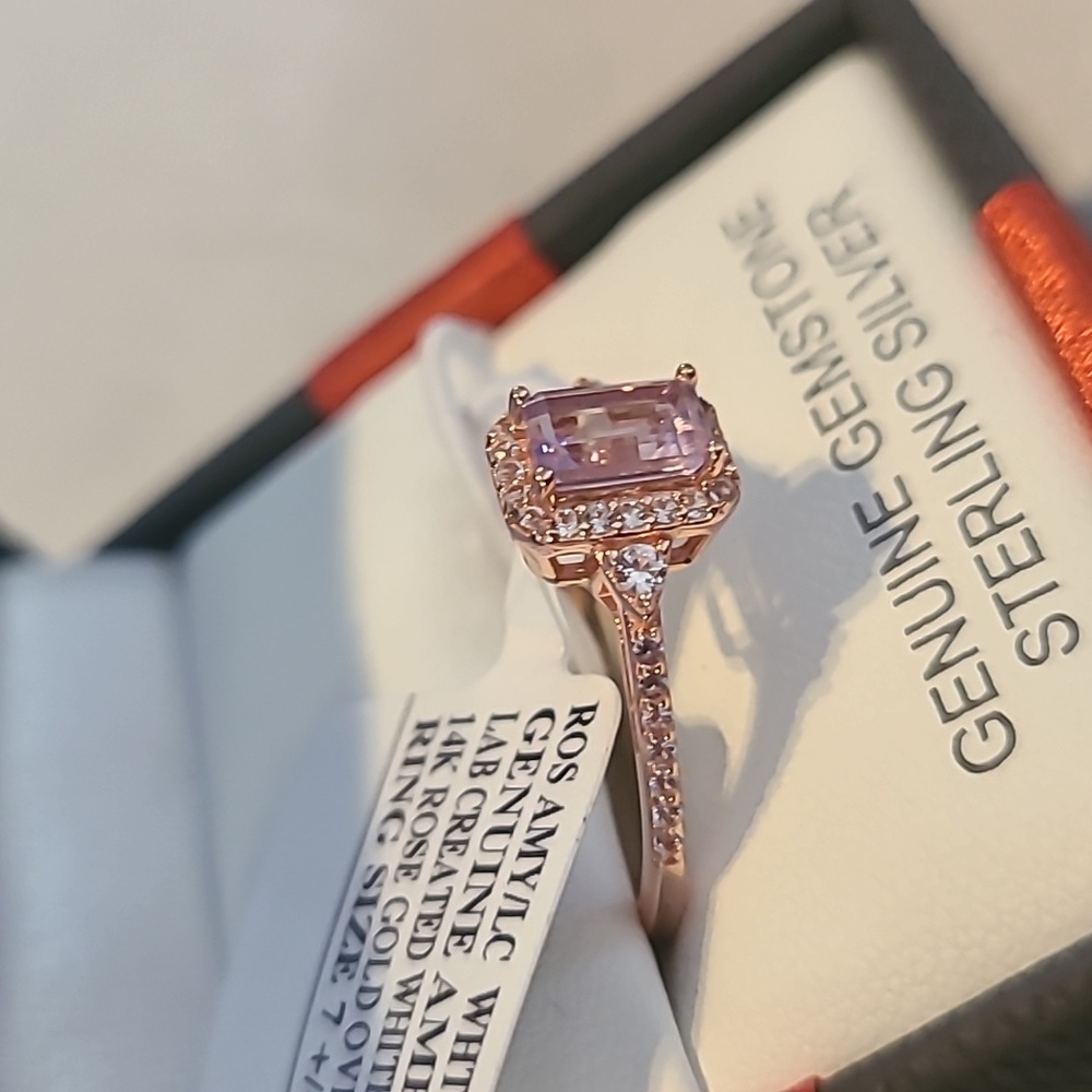 ROSE GOLD GENUINE AMETHYST STERLING SILVER 18" PENDANT & MATCHING RING - Picture 7 of 15